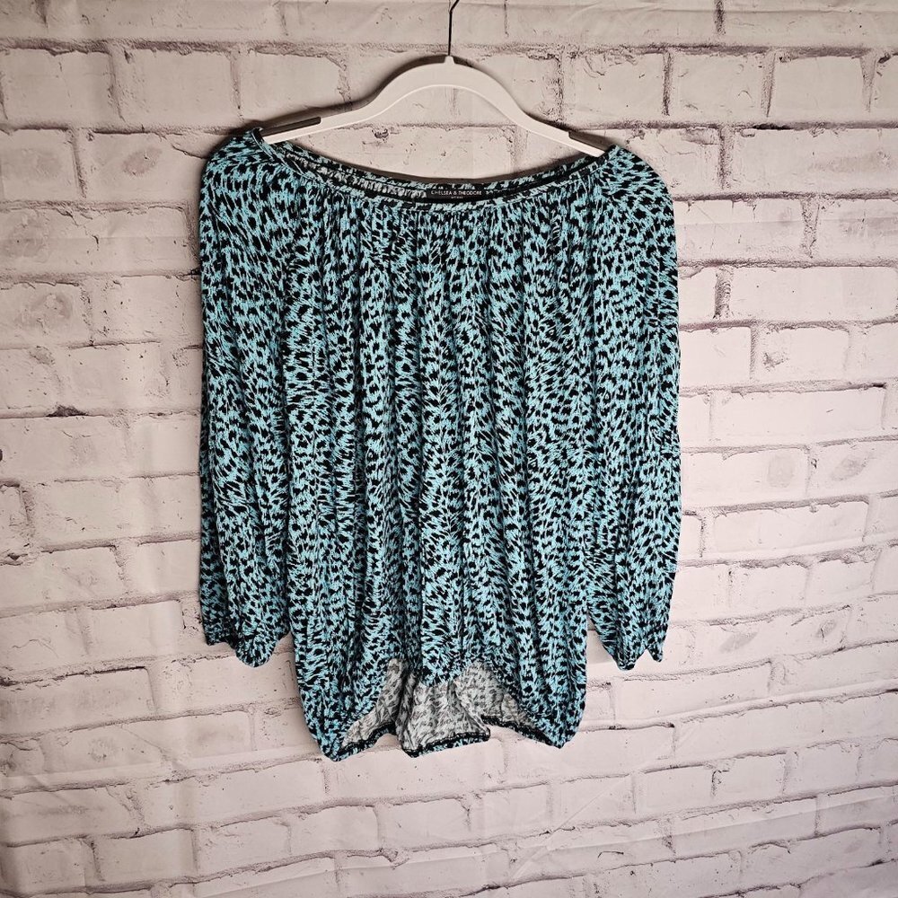 Turquoise and Black Animal Print 3/4 Sleeve Shirt